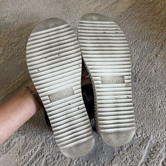 Franco Sarto Wedge Sandals leather black white ankle strap 8.5 - Picture 7 of 9